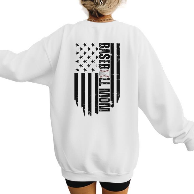 Baseball Mom USA Flag Baseball Mama Day Vibes Mama Women's Sweatshirt Back Print