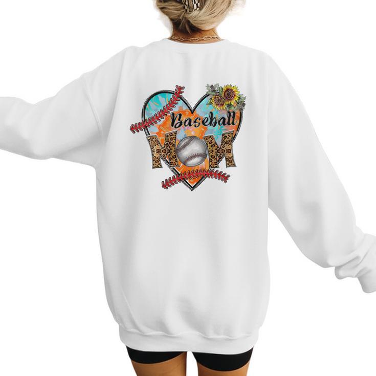 Baseball Mom Valentine Leopard Heart Softball Mother's Day Women's Sweatshirt Back Print