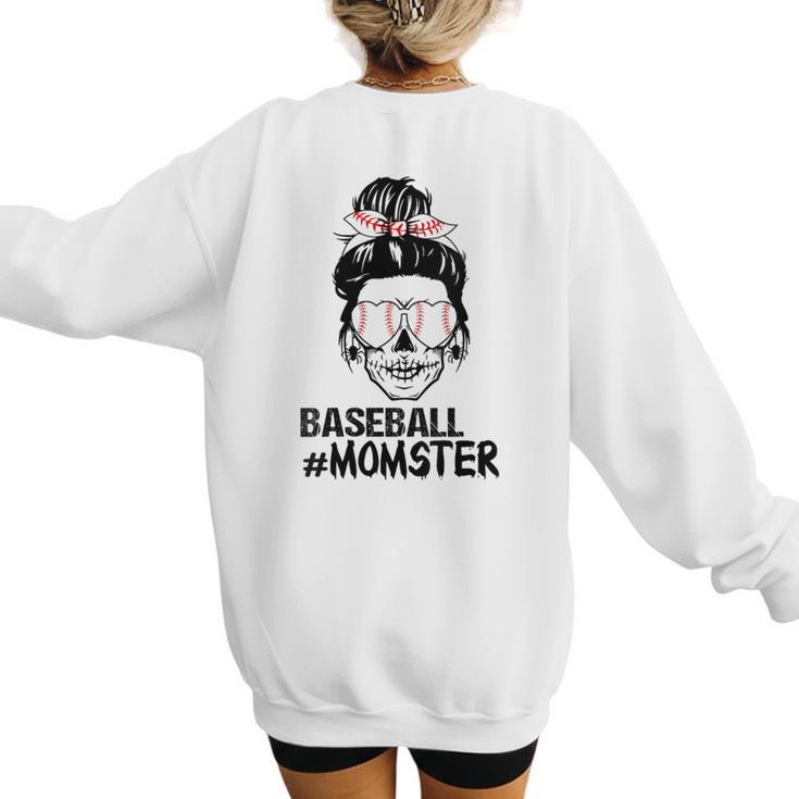 Baseball Momster Messy Bun Skull Mom For Women Halloween Women's Sweatshirt Back Print