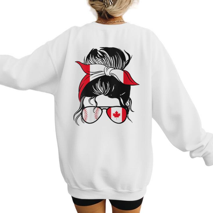 Canadian Baseball Mom Canada Flag Baseball Girl Women's Sweatshirt Back Print