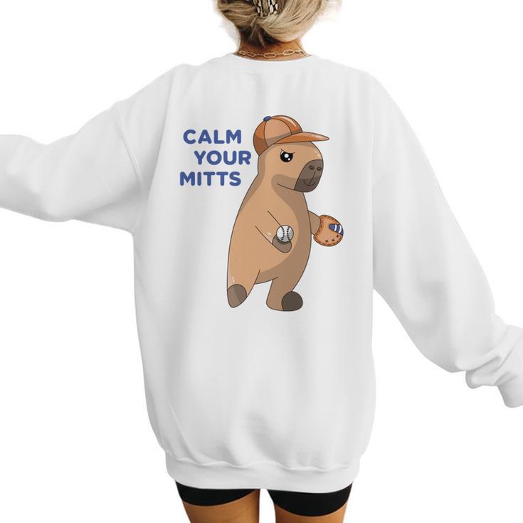 Capybara Calm Your Mitts Baseball Mom Sport Lover Tee Women's Sweatshirt Back Print