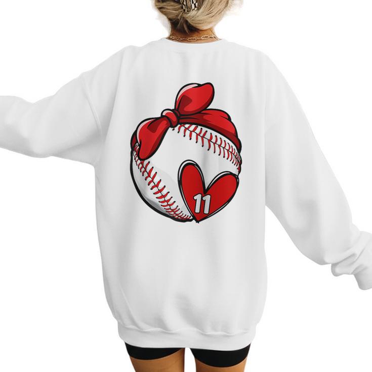 Custom Baseball Mom Number 11 Heart For Mom Mommy Raglan Baseball Tee Women's Sweatshirt Back Print