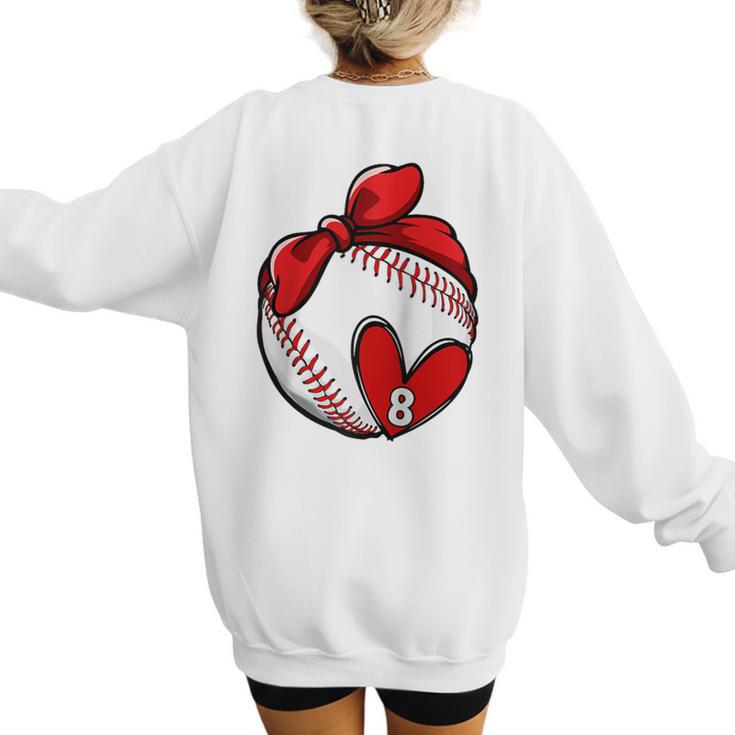 Custom Baseball Mom Number 8 Heart For Mom Mommy Raglan Baseball Tee Women's Sweatshirt Back Print