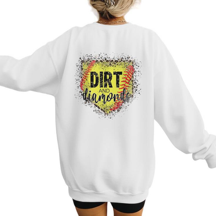 Dirt And Diamonds Baseball Leopard Baseball Mom Women's Sweatshirt Back Print