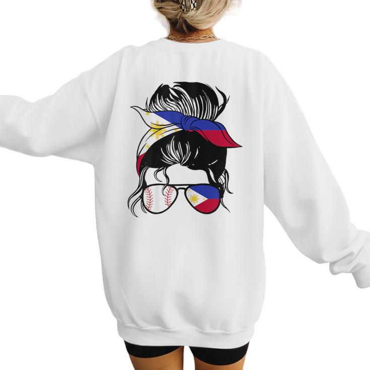 Filipina Baseball Mom Philippines Flag Baseball Girl Women's Sweatshirt Back Print