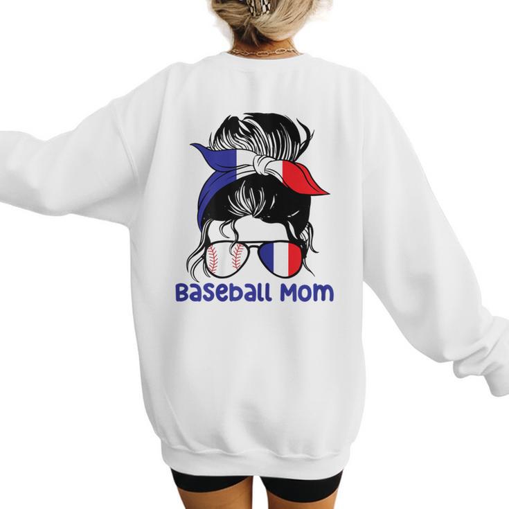French Baseball Mom France Messy Bun Women's Sweatshirt Back Print