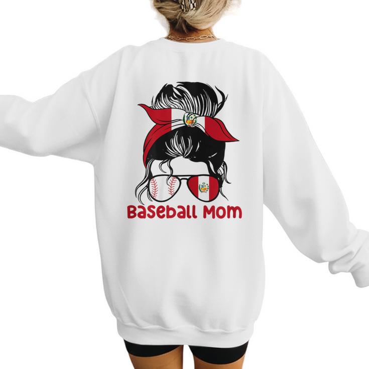 Peru Baseball Mom Messy Bun Women's Sweatshirt Back Print