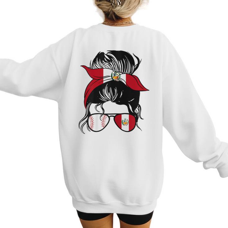 Peruvian Baseball Mom Peru Flag Baseball Girl Women's Sweatshirt Back Print