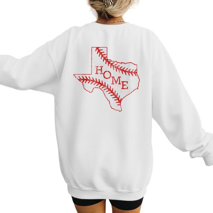 Vintage Texas State Map Home Baseball Lover Baseball Mom Women's Sweatshirt Back Print