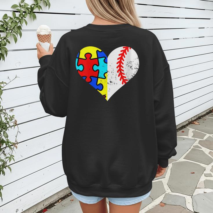 Autism Baseball Heart Autism Puzzle Baseball Mom Women's Sweatshirt Back Print