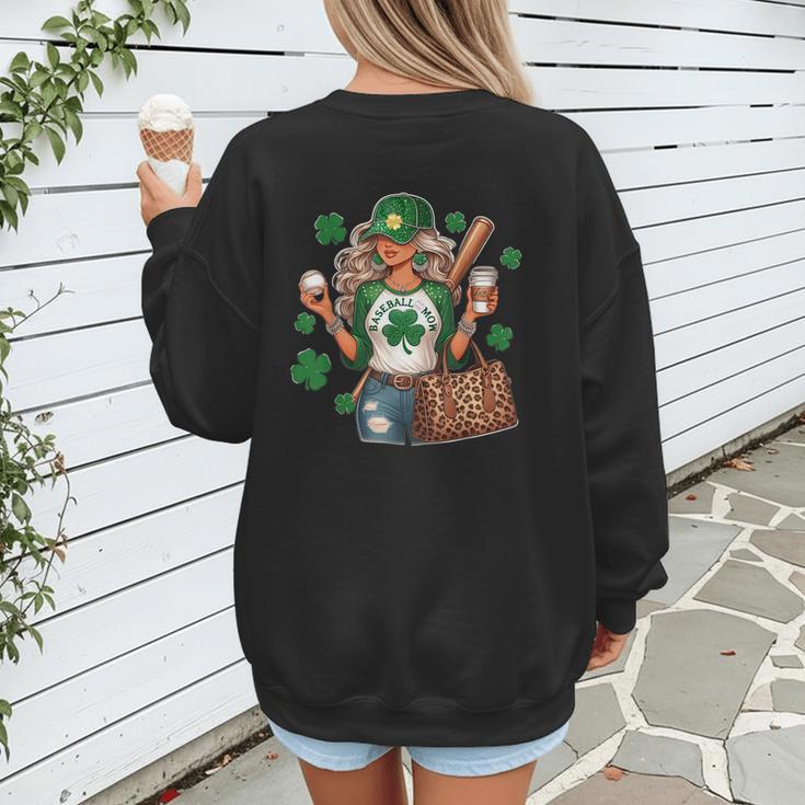 Baseball Mom Green Shamrock St Patrick Day Women Women's Sweatshirt Back Print