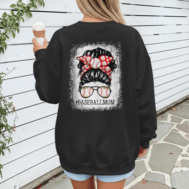 Baseball Mom Messy Bun Hair Player Mom Women's Sweatshirt Back Print