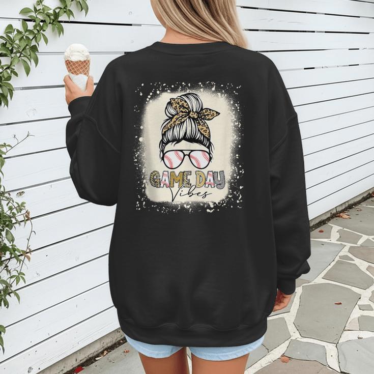 Bleached Messy Bun Game Day Vibes Baseball Mom Game Day Women's Sweatshirt Back Print Bleached Messy Bun Game Day Vibes Baseball Mom Game Day Women's Sweatshirt Back Print