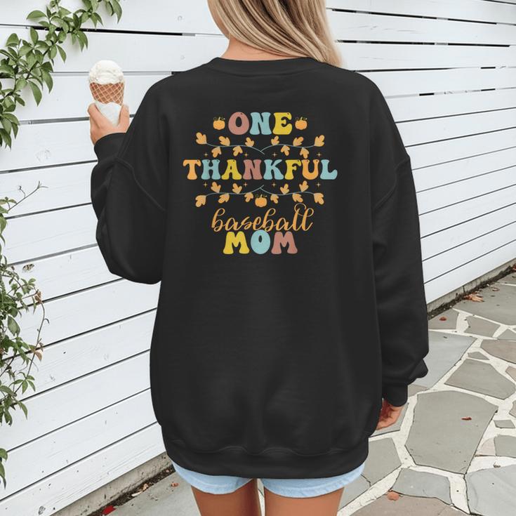 Groovy Retro One Thankful Baseball Mom Thanksgiving Fall Women's Sweatshirt Back Print Groovy Retro One Thankful Baseball Mom Thanksgiving Fall Women's Sweatshirt Back Print