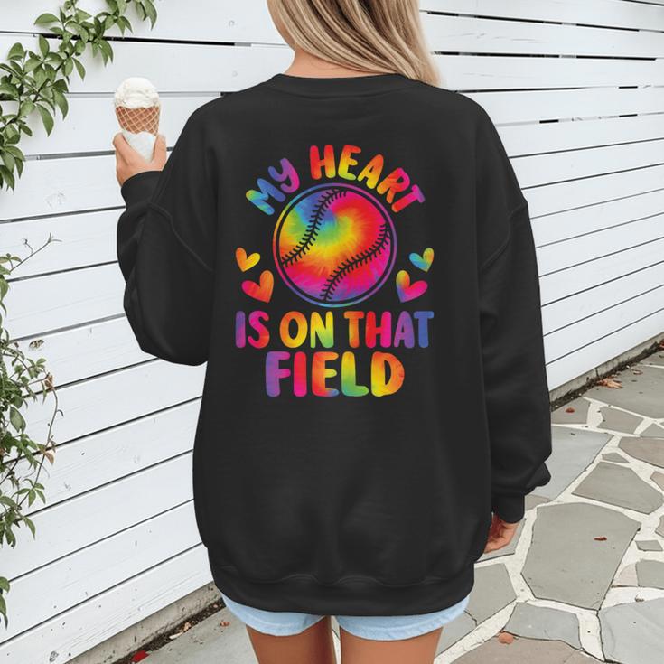 My Heart Is On That Field Cute Baseball Mom Women Women's Sweatshirt Back Print