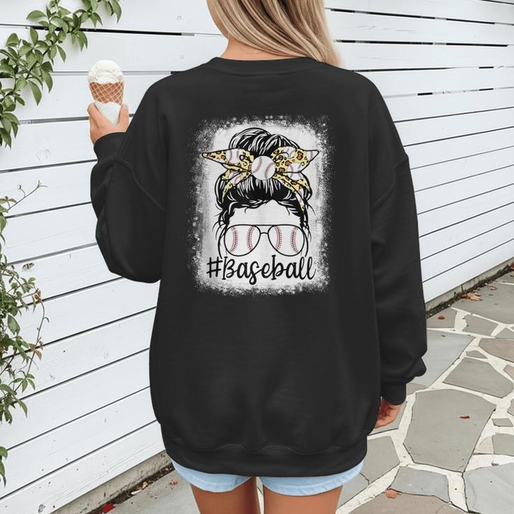 Leopard Messy Bun Mom Mother's Day Baseball Mommy Women's Sweatshirt Back Print Leopard Messy Bun Mom Mother's Day Baseball Mommy Women's Sweatshirt Back Print