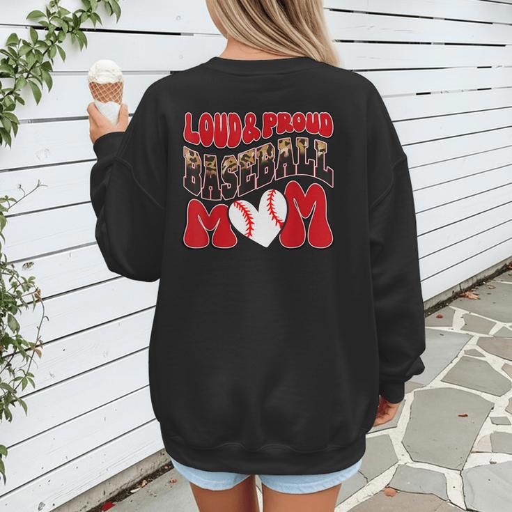 Loud Proud Baseball Mom Red Team Leopard Baseball Mom Squad Women's Sweatshirt Back Print