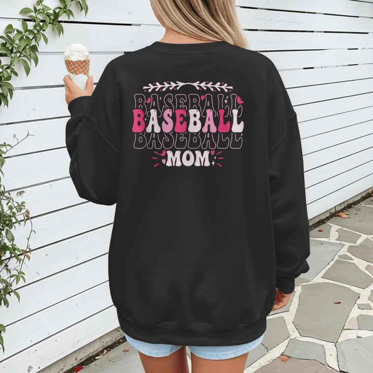 Retro Groovy Baseball Mom Proud Baseball Mom Women's Sweatshirt Back Print Retro Groovy Baseball Mom Proud Baseball Mom Women's Sweatshirt Back Print
