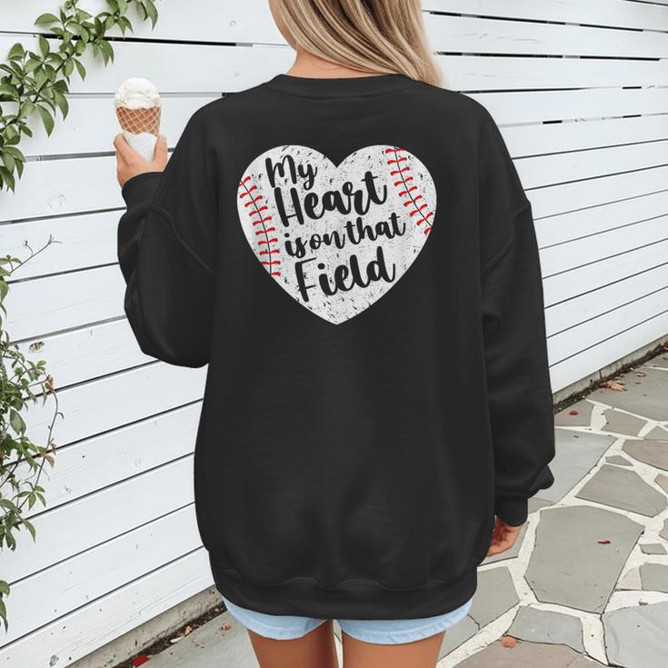 Retro My Heart Is On That Field Baseball Mom Mother's Day Women's Sweatshirt Back Print