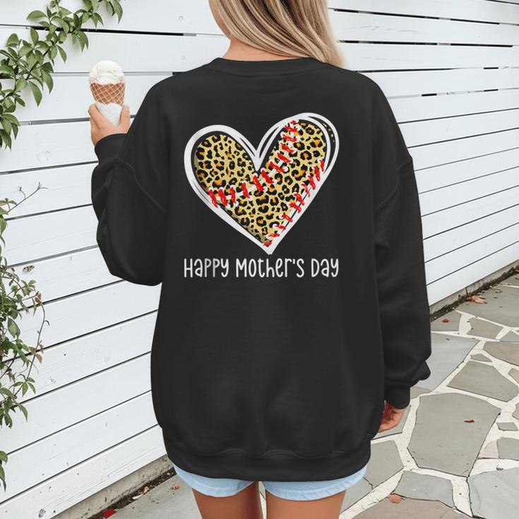 Softball Baseball Mom Valentine Leopard Heart Mother's Day Women's Sweatshirt Back Print Softball Baseball Mom Valentine Leopard Heart Mother's Day Women's Sweatshirt Back Print