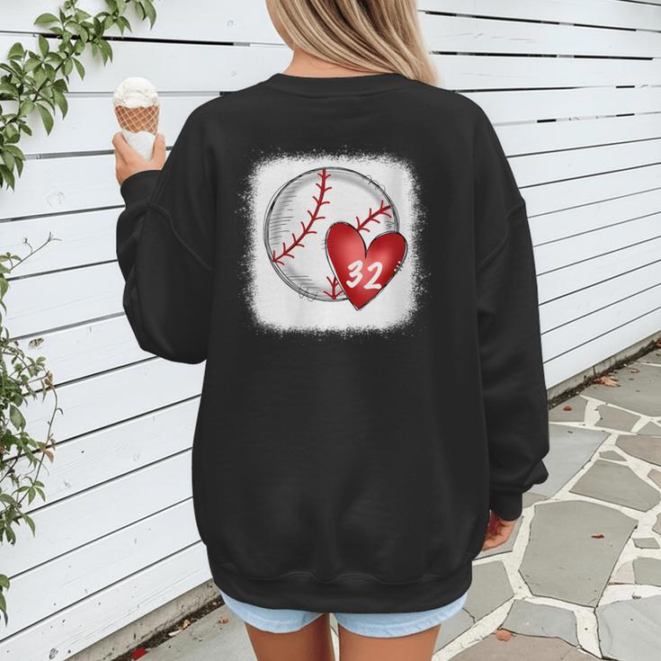 Womens Bleached Custom Baseball Mom Number 32 Heart For Mom Women's Sweatshirt Back Print