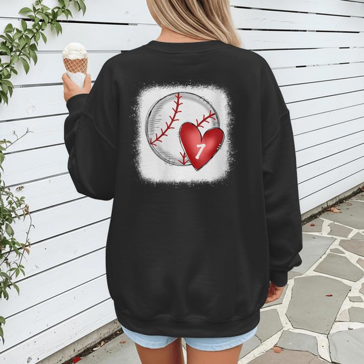 Womens Bleached Custom Baseball Mom Number 7 Heart For Mom Women's Sweatshirt Back Print Womens Bleached Custom Baseball Mom Number 7 Heart For Mom Women's Sweatshirt Back Print