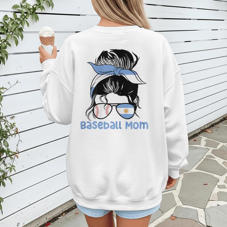 Argentina Baseball Mom Messy Bun Women's Sweatshirt Back Print Argentina Baseball Mom Messy Bun Women's Sweatshirt Back Print