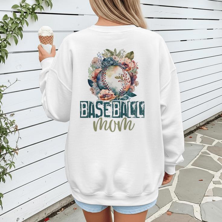 Artsy Baseball Mom Flowers Unique Game Day Ball Distressed Women's Sweatshirt Back Print Artsy Baseball Mom Flowers Unique Game Day Ball Distressed Women's Sweatshirt Back Print
