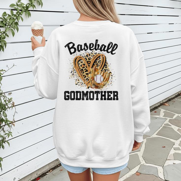 Baseball Godmother Leopard Heart Baseball Mom Game Day Women's Sweatshirt Back Print