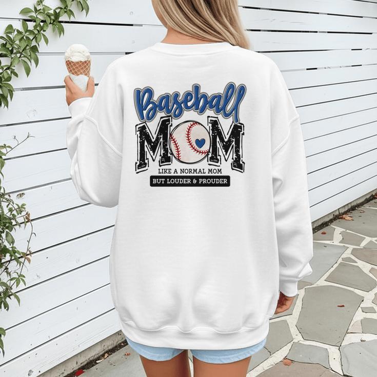 Baseball Mom Blue Varsity Baseball Mama Cute Mother's Day Women's Sweatshirt Back Print