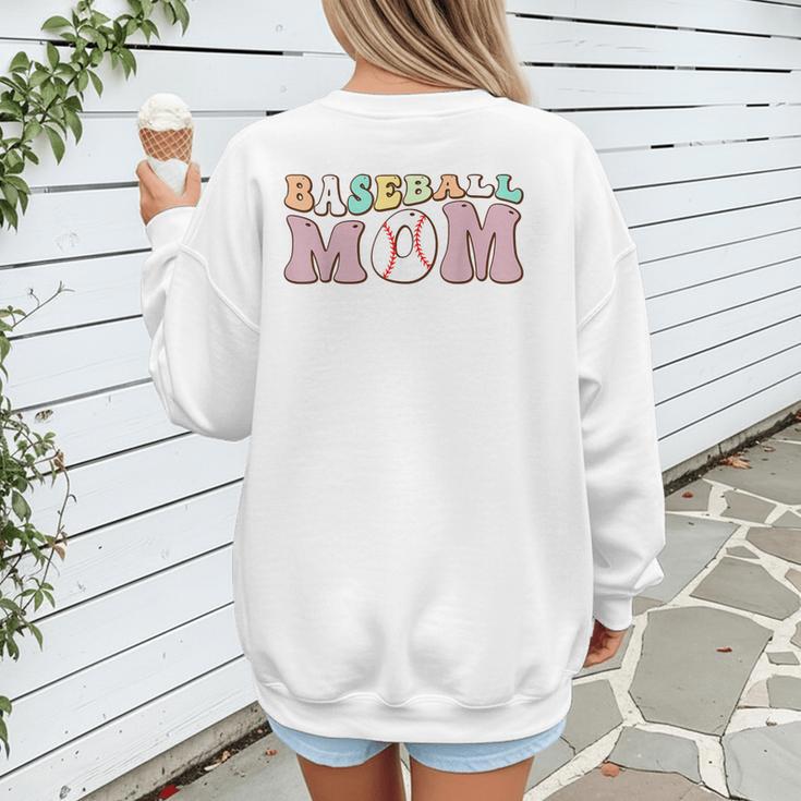 Baseball Mom Groovy Game Day Women's Sweatshirt Back Print Baseball Mom Groovy Game Day Women's Sweatshirt Back Print