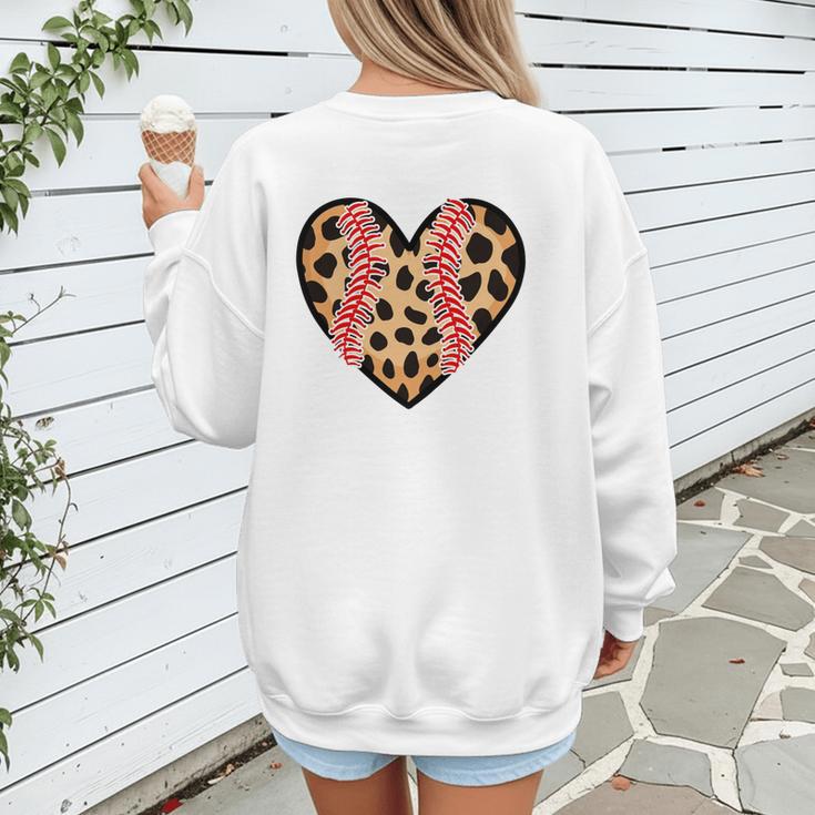 Baseball Mom Leopard Heart Valentine Day Mother Day Women's Sweatshirt Back Print Baseball Mom Leopard Heart Valentine Day Mother Day Women's Sweatshirt Back Print