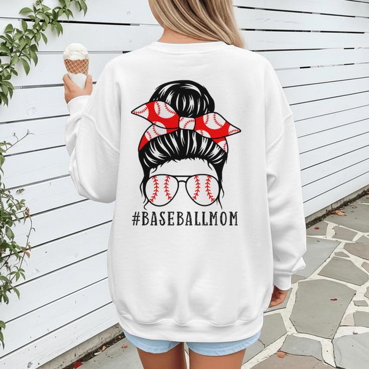 Baseball Mom Leopard Messy Bun Game Day Women's Sweatshirt Back Print Baseball Mom Leopard Messy Bun Game Day Women's Sweatshirt Back Print