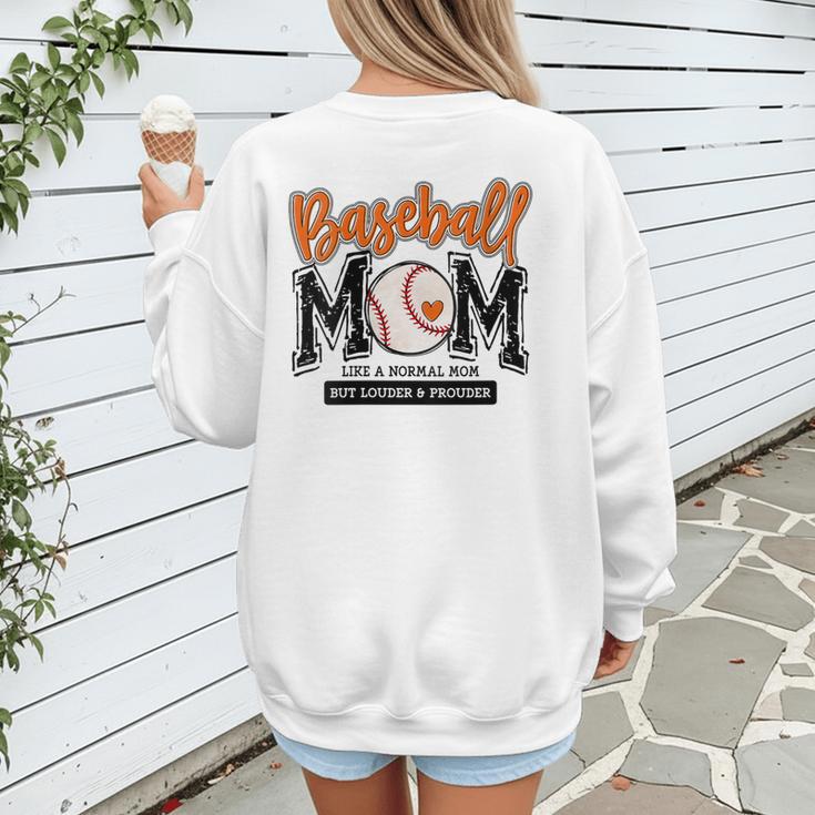 Baseball Mom Orange Varsity Baseball Mama Cute Mother's Day Women's Sweatshirt Back Print