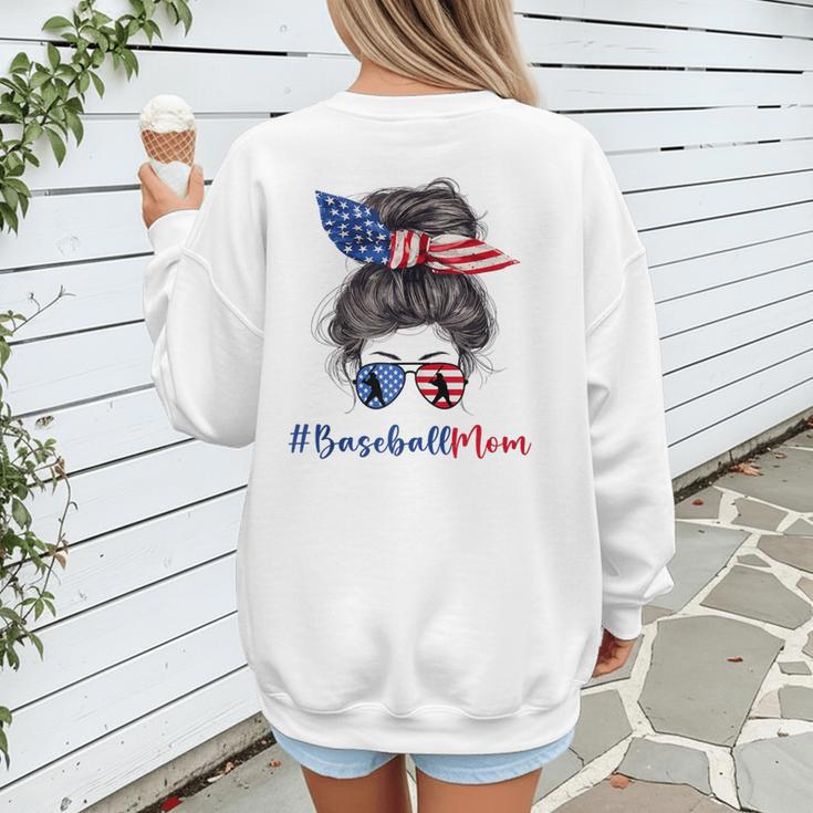 Baseball Mom USA American Flag 4th Of July Women's Sweatshirt Back Print