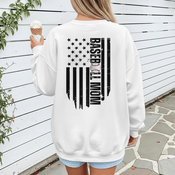 Baseball Mom USA Flag Baseball Mama Day Vibes Mama Women's Sweatshirt Back Print