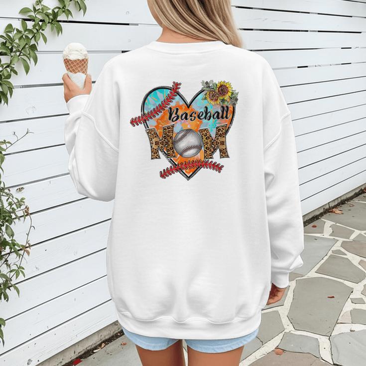 Baseball Mom Valentine Leopard Heart Softball Mother's Day Women's Sweatshirt Back Print