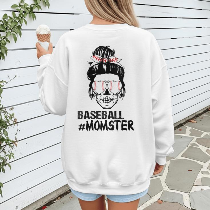 Baseball Momster Messy Bun Skull Mom For Women Halloween Women's Sweatshirt Back Print Baseball Momster Messy Bun Skull Mom For Women Halloween Women's Sweatshirt Back Print