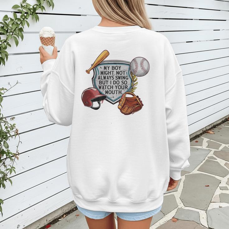 My Boy Might Not Always Swing Baseball Mom Premium Women's Sweatshirt Back Print My Boy Might Not Always Swing Baseball Mom Premium Women's Sweatshirt Back Print