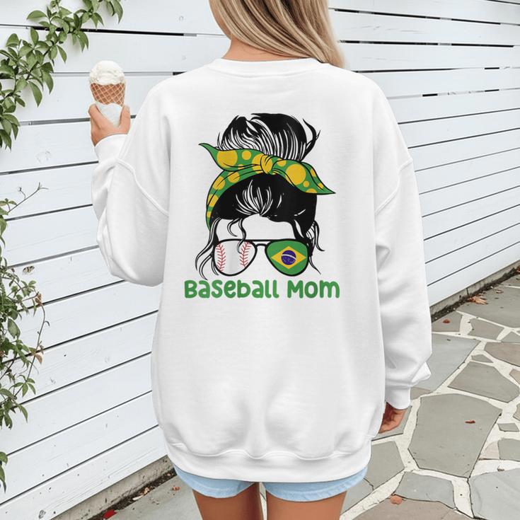 Brazil Baseball Mom Messy Bun Women's Sweatshirt Back Print