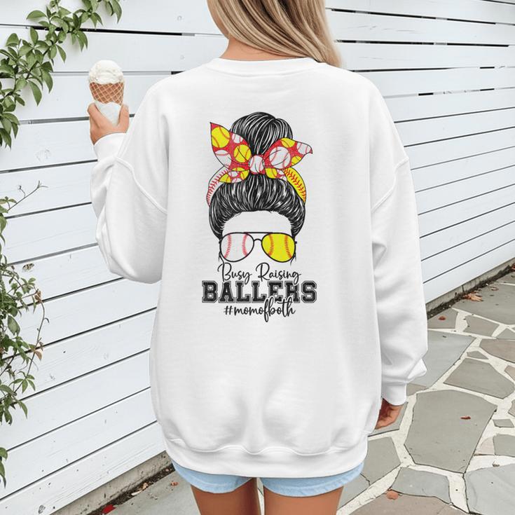 Busy Raising Ballers Softball Messy Bun Baseball Mom Women's Sweatshirt Back Print Busy Raising Ballers Softball Messy Bun Baseball Mom Women's Sweatshirt Back Print