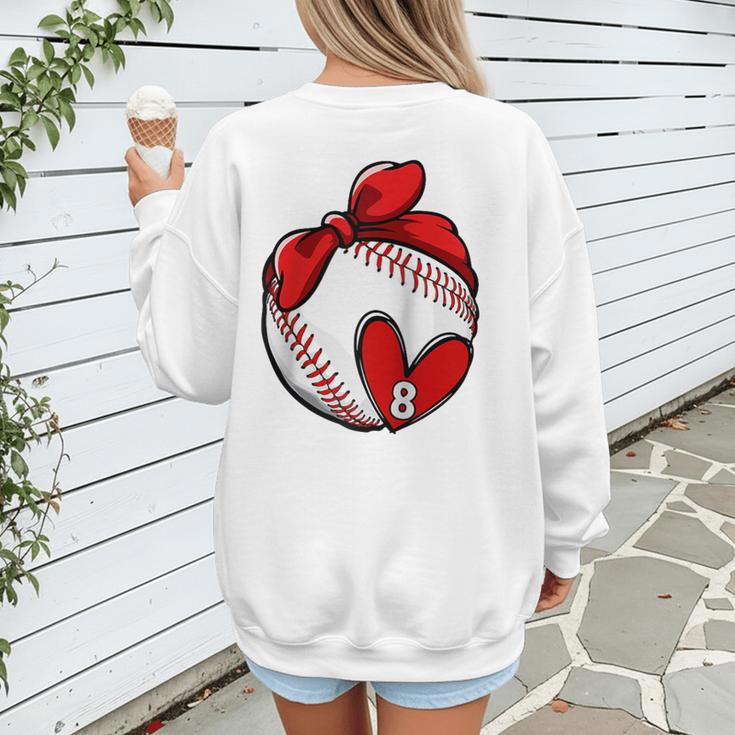 Custom Baseball Mom Number 8 Heart For Mom Mommy Raglan Baseball Tee Women's Sweatshirt Back Print