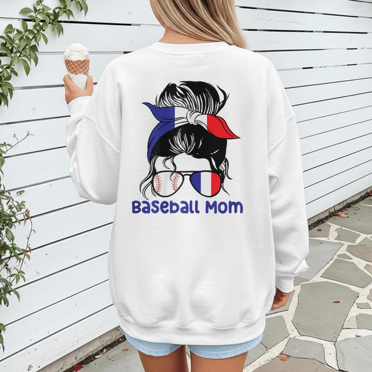 French Baseball Mom France Messy Bun Women's Sweatshirt Back Print French Baseball Mom France Messy Bun Women's Sweatshirt Back Print