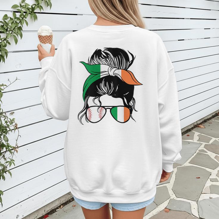 Ireland Baseball Mom Messy Bun Irish Baseball Girl Women's Sweatshirt Back Print Ireland Baseball Mom Messy Bun Irish Baseball Girl Women's Sweatshirt Back Print