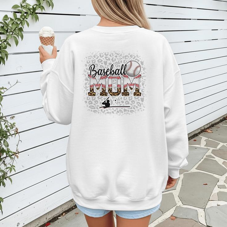 Leopard Baseball Mom Mama Mommy Bleached Women's Sweatshirt Back Print Leopard Baseball Mom Mama Mommy Bleached Women's Sweatshirt Back Print