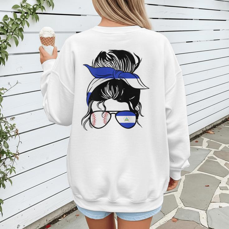 Nicaraguan Baseball Mom Nicaragua Flag Baseball Girl Women's Sweatshirt Back Print