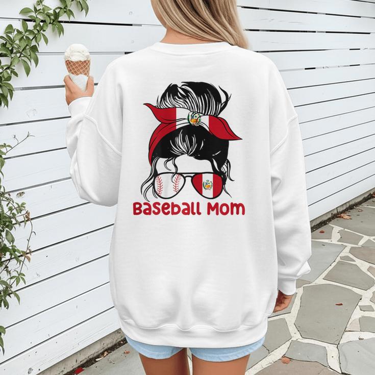 Peru Baseball Mom Messy Bun Women's Sweatshirt Back Print Peru Baseball Mom Messy Bun Women's Sweatshirt Back Print