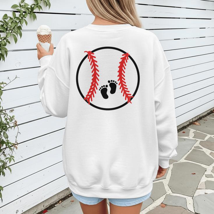 Pregnant Baseball Mom Pregnancy Announcement Baby Feet Belly Women's Sweatshirt Back Print