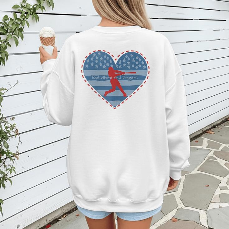 Primitive Patriotic American Baseball Mom Softball Dingers Women's Sweatshirt Back Print