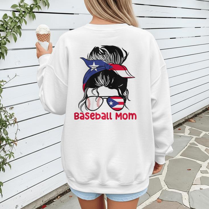 Puerto Rico Baseball Mom Messy Bun Boricua Women's Sweatshirt Back Print